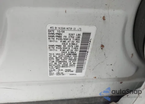 2010 Nissan Murano Sl from USA, damaged, VIN JN8AZ1MW6AW107717